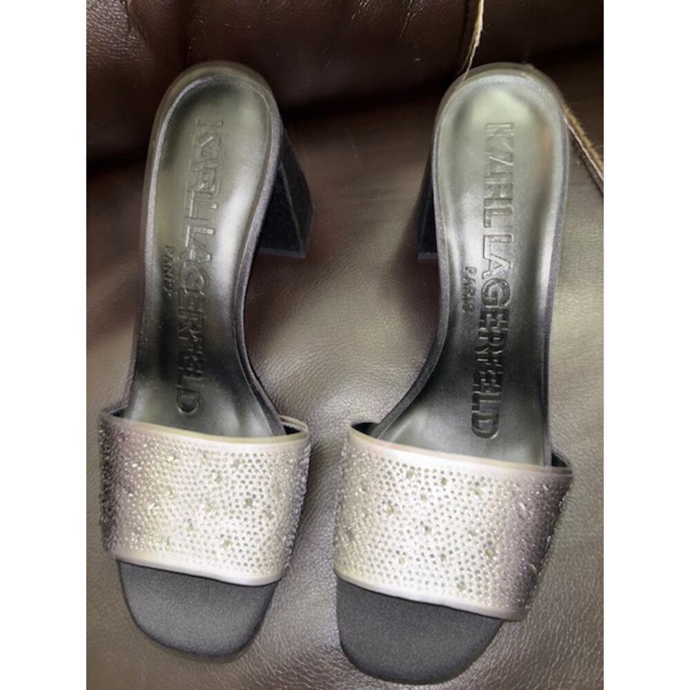 NIB KARL LAGERFELD PARIS PERA RHINESTONE BLACK WHITE SLIDE SANDAL. 9 M Sparkly - Picture 3 of 12